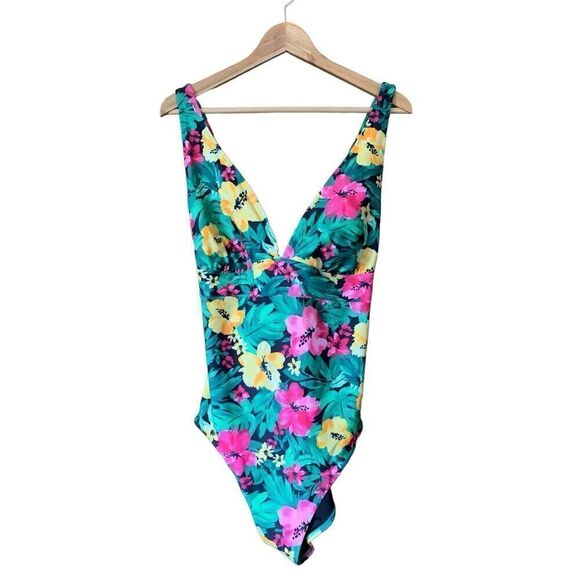 Old Navy Tie-Back One-Piece Swimsuit Tropical Floral Size XL - Picture 4 of 12